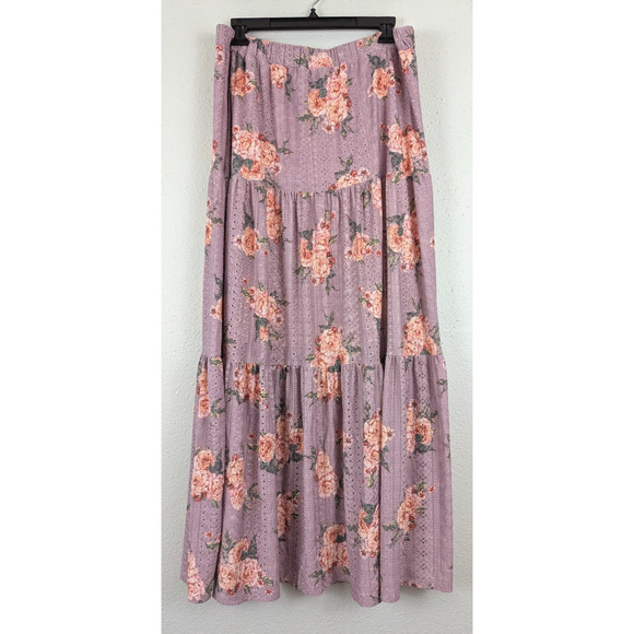 Lularoe sz L Poppy Tiered Maxi Skirt purple floral print lined 3605 - Picture 1 of 6